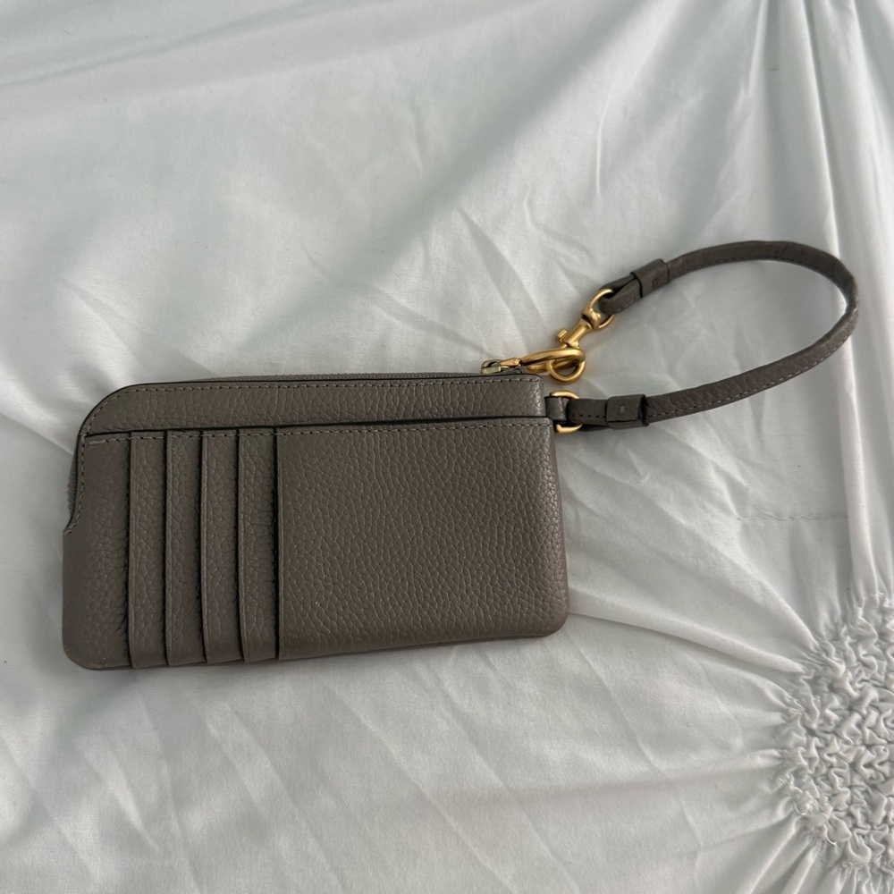 Tory Burch Perry Bombe Card Case Small Leather Wristlet in Taupe - Picture 3 of 7